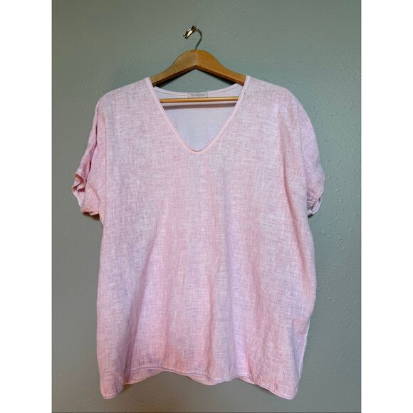 New Collection 100% Linen Pink V-Neck Blouse – Made in Italy SZ XL - Picture 1 of 8